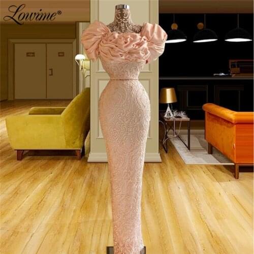 Pink Lace Formal Evening Dresses 2021 Arabic Caftans Special Occasion Dubai Party Gowns Custom Dubai Mermaid Prom Dress Vestidos