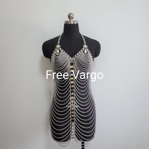 Burning Man Body Chain Harness Dress Holographic Rhinestone Festival Rave Body Chain Costume Jewelry Chain Stage Outfits Gear