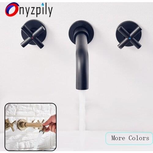 Onyzpily Basin Faucet Brushed Gold Black Wall Mounted washbasin faucet 360 Rotation Dual Handles Hot Cold Water Sink Mixer