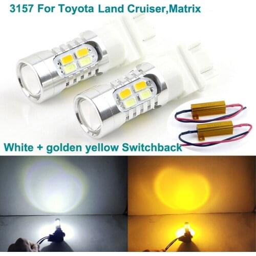 For Toyota Land Cruiser Matrix Excellent Ultra bright 3157 Dual Color Switchback LED DRL Parking front Turn Signal light Bulbs