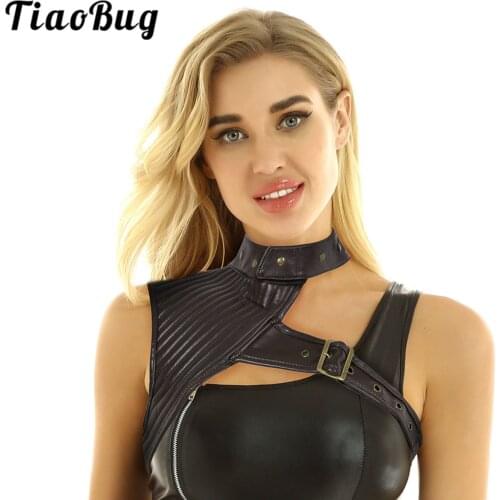 TiaoBug Women Brown Faux Leather One Shoulder Adjustable Steampunk Gothic Chest Harness Corset Bustier Costume Accessories