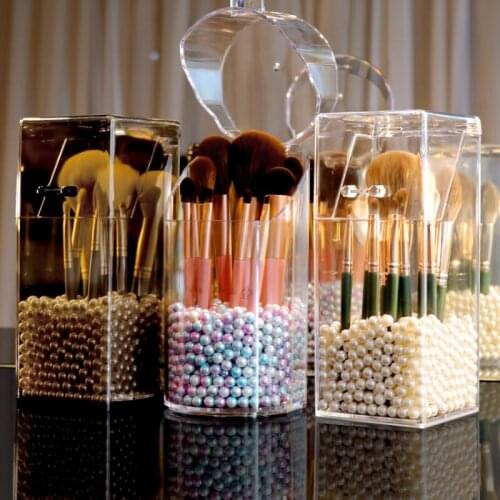 TT Makeup Brush Storage Bucket Dustproof Pen Holder Brush Desktop with Pearl Eye Shadow Brush Storage Box