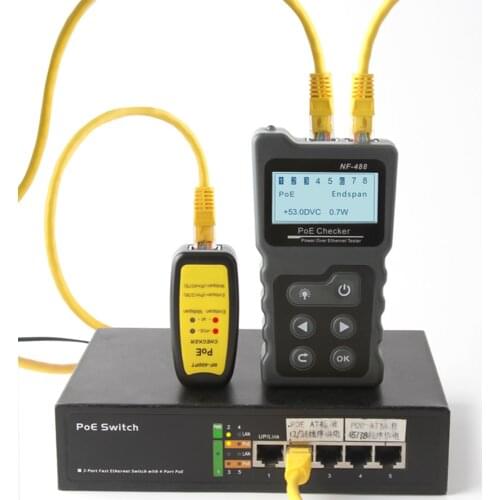 NF-488 Network Cable Tester Lan tester LCD PoE Checker Inline PoE Voltage and Current Tester with Cable Tester checker Over