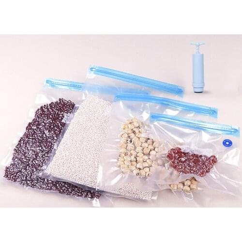 5 Pcs Compression Vacuum Bags for Food Kitchen Storage Bag Reusable Transparent Fresh Packages for Freezing Organizer Hand Pump