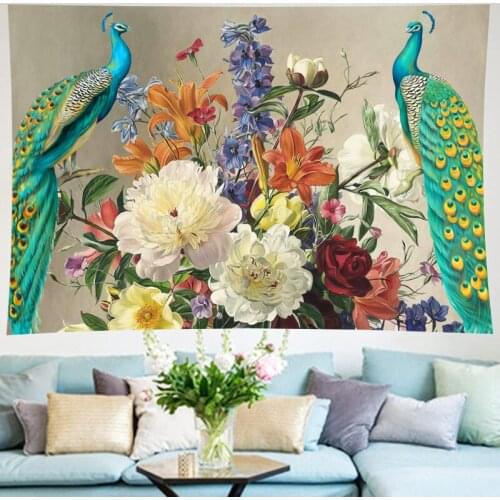 Vintage Peacock Flower Tapestry Living Room goblen Wall Hanging Peacock Peony Home Decor Wall Hanging Flower Tapestry Yoga Mat
