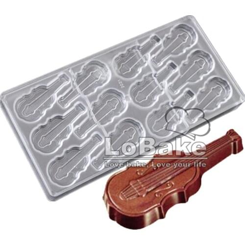 High quality creative 12 cavities musical Violin instrument shape Polycarbonate chocolate mold formas accessoire cuisine tools