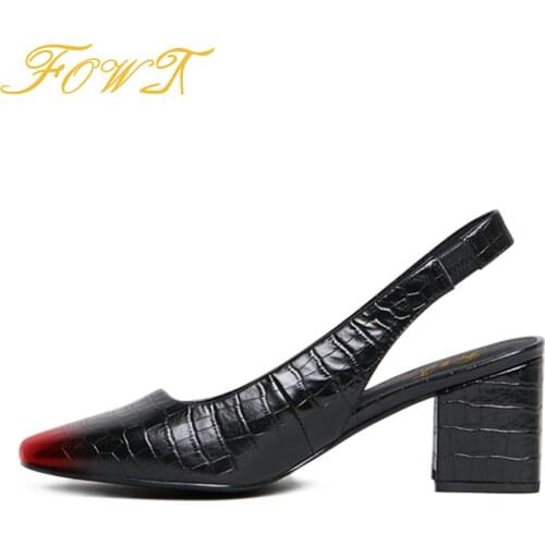 Black Plaid Gradient Slingbacks Womans Pumps Square Toe High Chunky Heels Office Dress Mature Ladies Shoes Large Size 41 42FOWT