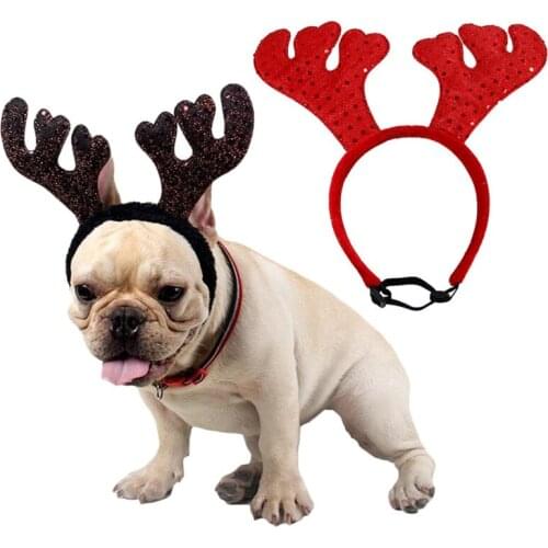 1 Piece Set Of Christmas Pet Cats And Dogs Sequined Antler Hats New Year Stuffed Hats Party Home Decoration Pet Supplies