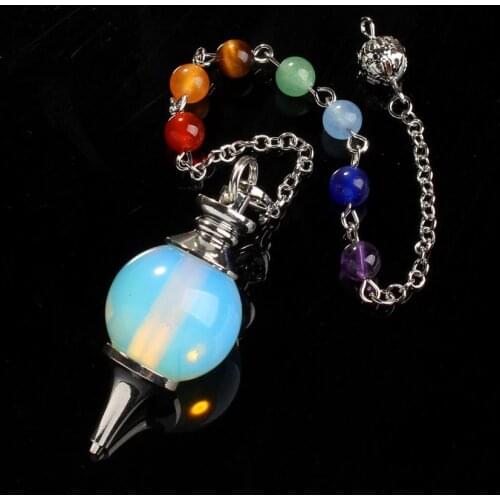 100-Unique 1 Pcs 18 mm Silver Plated Chakra Opalite Opal Stone with Chain Dowsing Pendulum Pendant Ethnic Jewelry