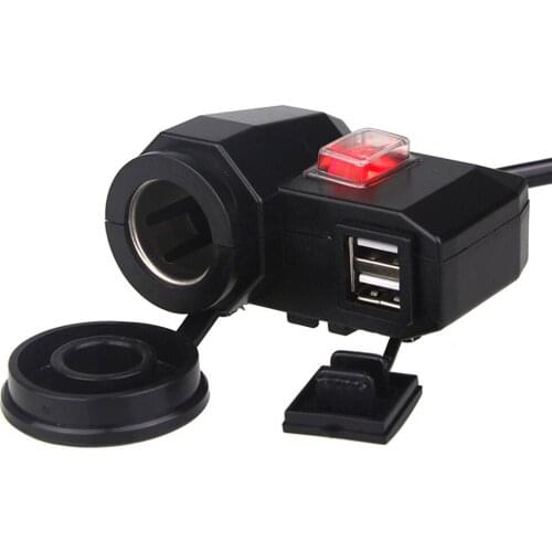 12V Motorcycle Cigarette Lighter Socket Splitter Power Adapter With Dual USB Charger Waterproof Motorcycle Charger Universal