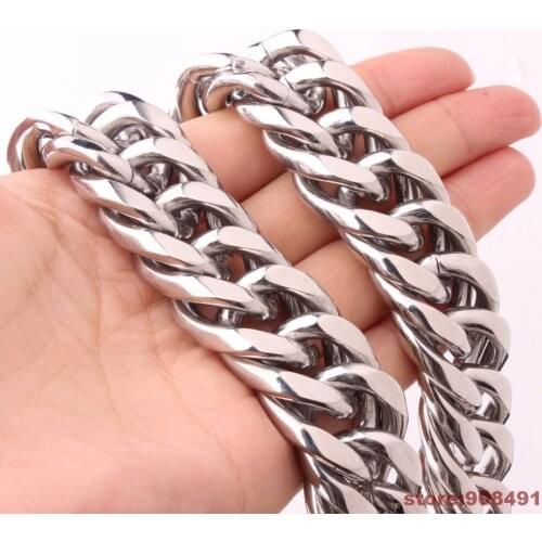 18mm8-40" Mens High Quality Silver Bling Hip Hop Stainless Steel Curb Link Chain Heavy Necklace