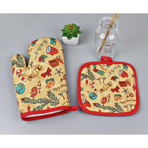 2Pcs/set Hot Oven Mitts Baking Anti-Hot Microwave Gloves Pad Oven Insulation Mat Christmas Decorations For Home Baking Tools