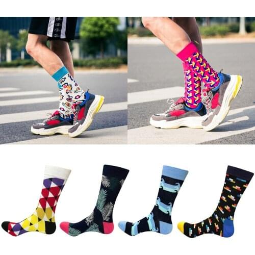 2020 Brand Quality Mens Happy Socks 27Colors Striped Plaid Diamond Flamingo Socks Men Combed Cotton Calcetines Largos Hombre