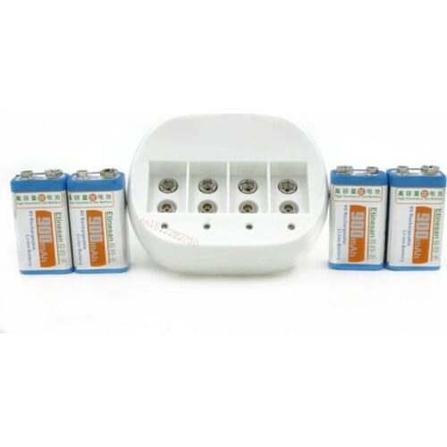 4PCS/lot ETINESAN 9v 900mAh lithium Rechargeable 9 Volt Battery + 4 ports 9v charger auto turn light Free Shipping