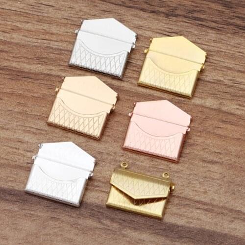 5pcs/lot Envelope Album Box Hollow Mesh Wallet Shape Photo Locket Pendant Charms for DIY Memory Necklace Jewelry Making