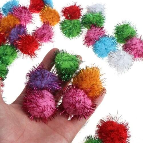 70pcs 3.5cm Glitzy Tinsel Sprayed Pompoms Balls Cat Toy