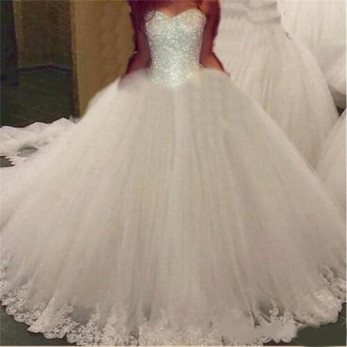 ANGELSBRIDEP Sweetheart Ball Gown Wedding Dresses Vestido De Noiva Sparkly Beading Applique Floor-Length Plus Size Bride Dress