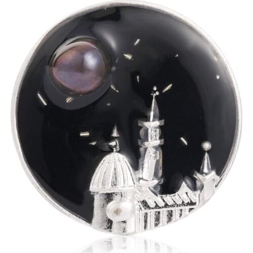 OI Beautiful Castle Starry Sky Shape Brooches Retro Black Rhinestone Large Brooch Corsage Women Men Anniversary Jewelry Gift