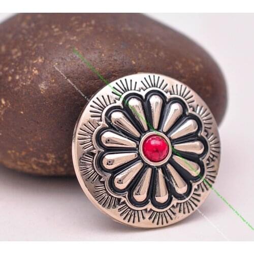 10X Southeast Silver Floral Red Turquoise Leathercraft Handcraft Accessories Clothes Connector Sewing Shank Button Concho