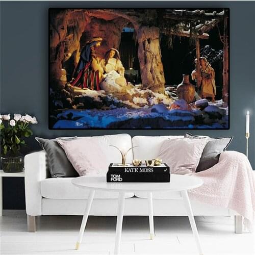 The Birth of Jesus Oil Painting on Canvas Posters and Prints Christmas Religious Scandinavian Wall Art Picture for Living Room