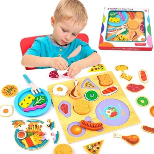Children Pretend Play Kitchen Toys Fruit Vegetable Simulation Food Puzzle Board Game Montessori Educational Wooden Toys For Girl