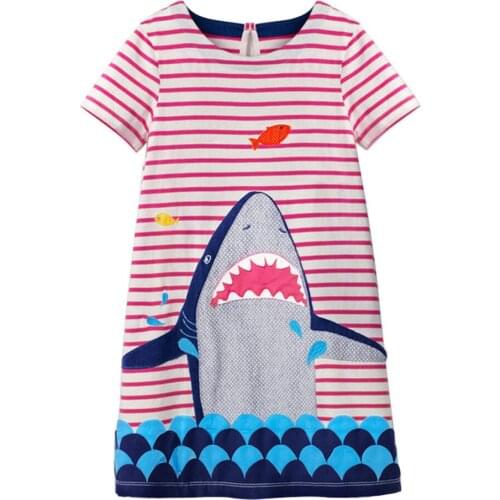 Jumping Meters Shark Baby Girls Summer Enfant Princess Dress 2018 Costumes for Kids Clothing Print Jersey Clothes Brand Dresses