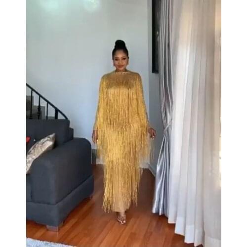 8 Colors Fringes Long Dress Women Birthday Evening Party Dress Female Singer Stage Costume Net Yarn Tassel Dresses Plus Size