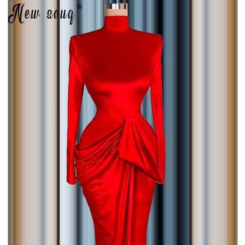 Muslim Red Long Evening Dresses 2021 Mermaid Ruffles Evening Gowns Cheap Celebrity Dresses Party Gowns Robe De Soiree