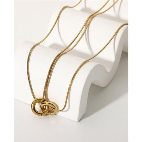 HelloLook Double Circle Ring Necklace for Couples Gold Stainless Steel Choker Necklace Collar Statement Jewelry