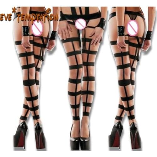 HOT Sexy Sleepwear Outfits Elastic product erotic Babydoll costumes Set Lingerie Underwear stocking+T-back+PVC handcuffs 6359