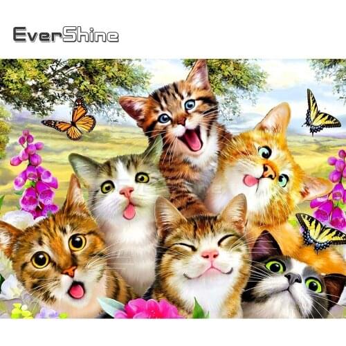 EverShine Diamond Mosaic Cat Diamond Painting Full Square Cartoon Animals Picture Rhinestones Diamond Embroidery Childrens Gift