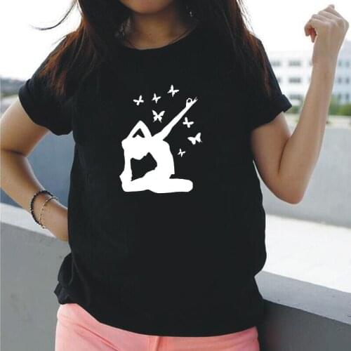 Beautiful Butterfly and Gymnastics T Shirt Women Tops Cotton Short Sleeve Summer Tee Shirt Femme Casual Tshirt Camiseta Mujer