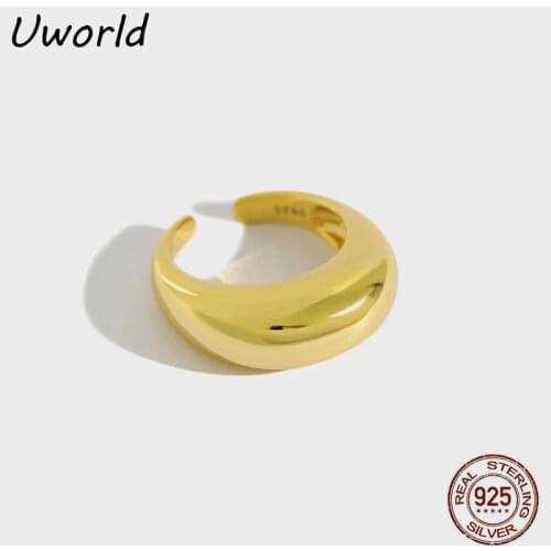 Smooth 18K Gold Filled Silver thick Ring Open Adjustable S925 Sterling Silver finger Ring For Women Wedding Jewelry