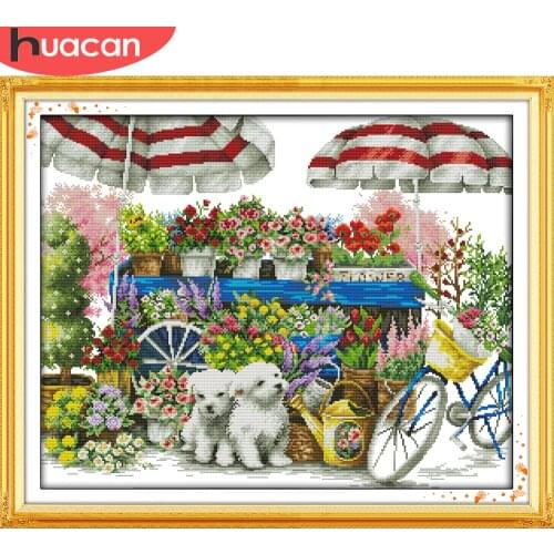 HUACAN Embroidery Scenery Counted Set DIY DMC Needlework Cross Stitch Flower Home Decoration Gift 11CT 14CT