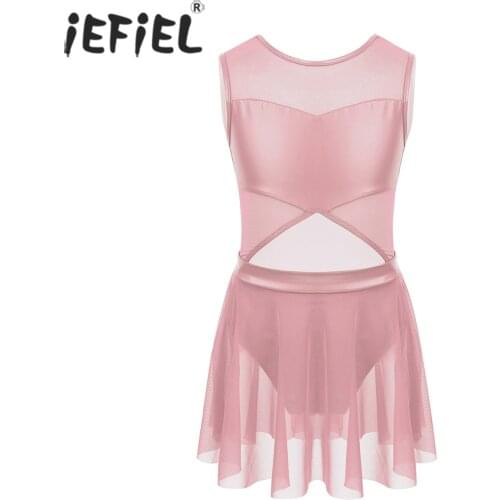 IEFiEL Kids Girls Professional Ballet Tutu Dress Dancewear Costumes Splice Cutouts Bailarina Dance Gymnastics Leotard Dress
