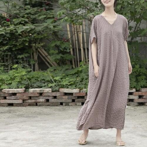 Johnature Women Summer Bandage Dresses V-Neck Bat Sleeve Vintage Robes 2021 New Female Original Chinese Style Dresses