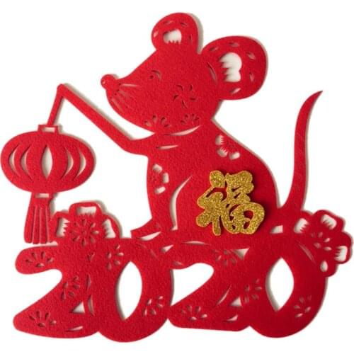 2020 Chinese New Year Of Rat Felt Wall Stickers Door Sticker Non-woven Spring Festival Blessing Sticker For Party Home Decor
