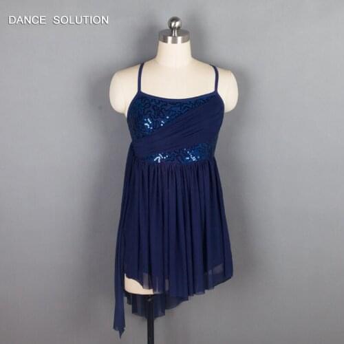 Red/Blue Sequin Lace Ballet Dress with Criss-Cross Back Straps Womens Lyrical and Contemporary Dance Costume 17303