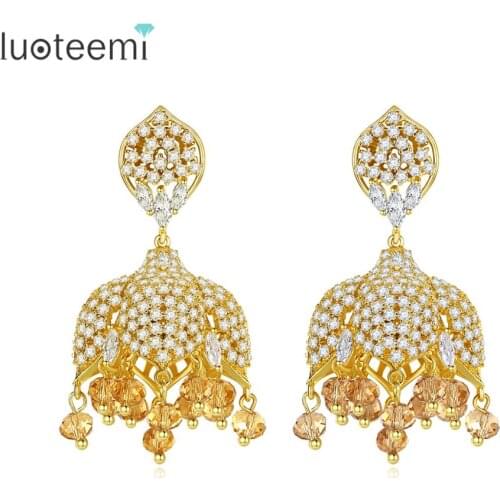 LUOTEEMI Big Drop Earrings for Women Cubic Zircon Chandelier-Shaped Tassel Fashion Statement Jewelry Christmas Gifts Brincos