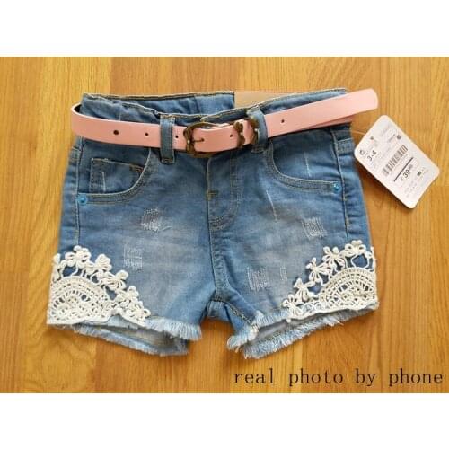 Baby Girls Fashion Summer Denim Shorts Girls Denim Shorts With Belt Kids Denim Short Pants Girls Lace Shorts