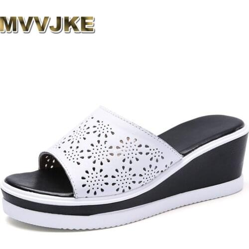 MVVJKE Summer Outdoor Slipper Women Tong Man Shoe Black Slides Indoor Slippers Beach Wedge Flip Flops Platform Pu Ladies Sandals