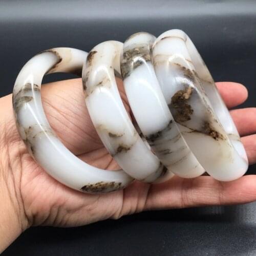 Natural Gobi Jade Hand Carved Ice Silk Wide Band Bracelet Fashion Boutique Jewelry Womens Cyan Black Beauty Bracelet