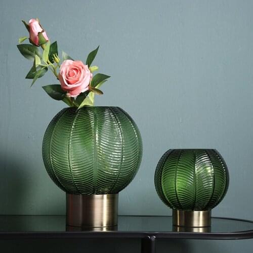 Nordic luxury hydroponic glass gold ring base vase flower arrangement decoration living room model room creative decoration