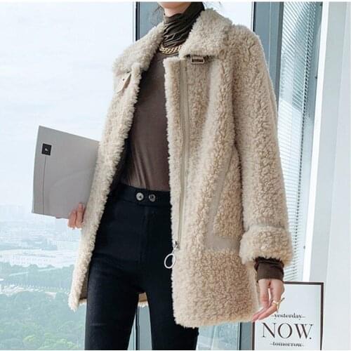 Winter Women High Quality Coat Luxury Lamb Wool Jacket Loose Turndown Collar OverCoat Thick Warm Female Plush Coats Y521