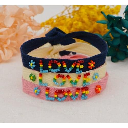 Go2boho Miyuki Fabric Cloth Bracelets Women Boho Braided Wristband Letter LOVE Pulsera Jewelry Bracelet Friendship Girl Gift