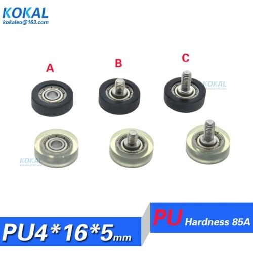 [PU0416-5]1pcs LOW Noise Polyurethane 604zz bearing with M4 stainless steel screw micro PU low noise soft drawer wheel M4*16*5