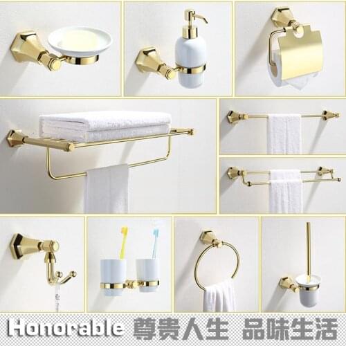 Luxury Bathroom Accessories Set Gold Brass Towel Bar Ring Soap Dish Wall Mount Bathroom Accessories Set