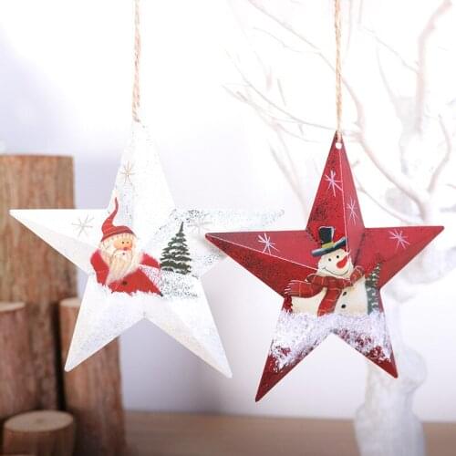 Christmas Decor Wrought Iron Five-pointed Star Snowman Pendants Xmas Tree Drop Ornaments Decoration for Home Party New Year 15cm
