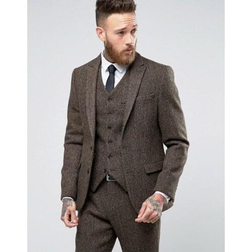 Two Buttons Groomsmen Notch Lapel Groom Tuxedos Brown Men Suits Wedding Best Man Blazer ( Jacket+Pants+Tie+Vest ) B908