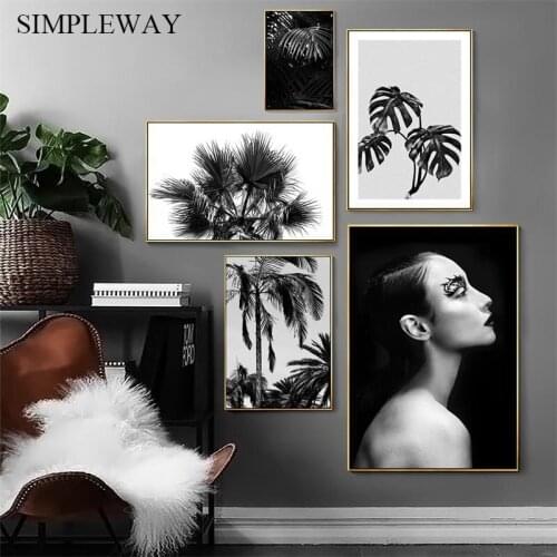 Nordic Style Modern Art Poster Scandinavian Canvas Print Black White Leaf Abstract Wall Painting Living Room Decoration Picture